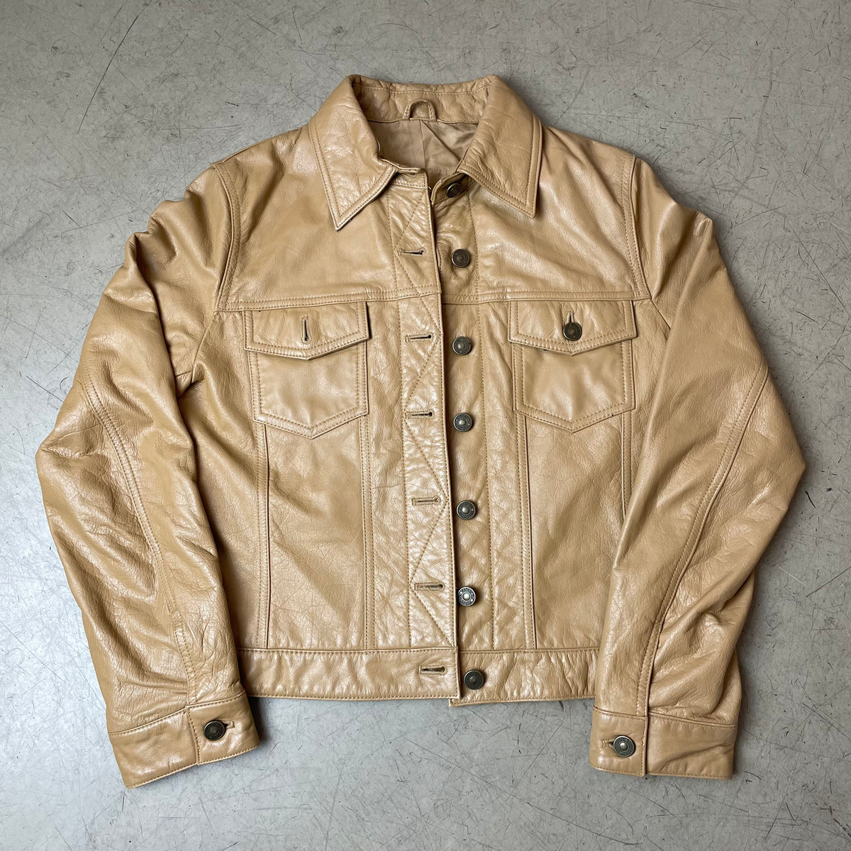 (M) Vintage Trucker Leder Jacke beige Wmn