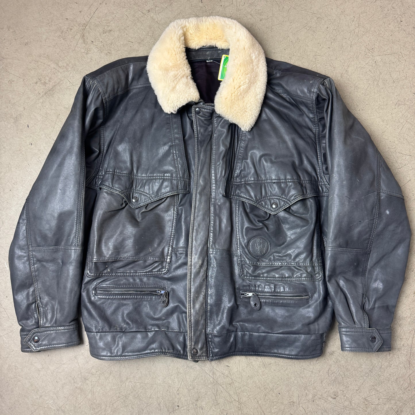(XXL) Piloten Lederjacke mit Wollkragen