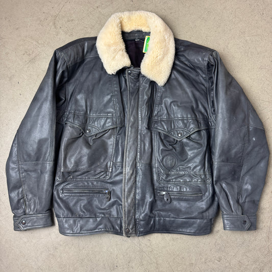 (XXL) Piloten Lederjacke mit Wollkragen