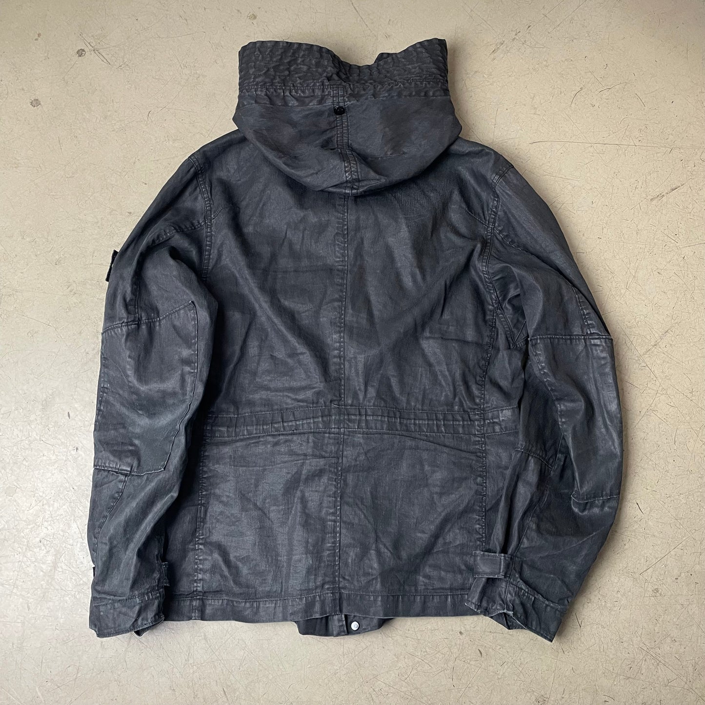 (M-L) Stone Island AW 2008 Lino Tela Hooded Jacket Waxed Cotton Black