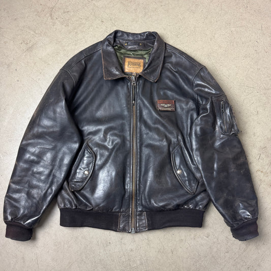 (XXL-XXXL) Rare 1990s Redskins Piloten Lederjacke