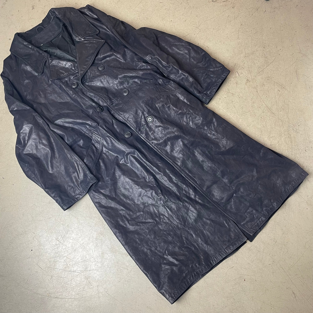 (L) Vintage Marco Baldassari Leder Trench Coat Mantel schwarz lang