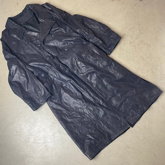 (L) Vintage Marco Baldassari Leder Trench Coat Mantel schwarz lang