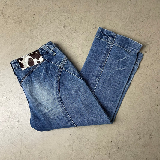(S-M) 2000s Just Cavalli Low Waist 3/4 Jeanshose blau Cow Hide 26 40