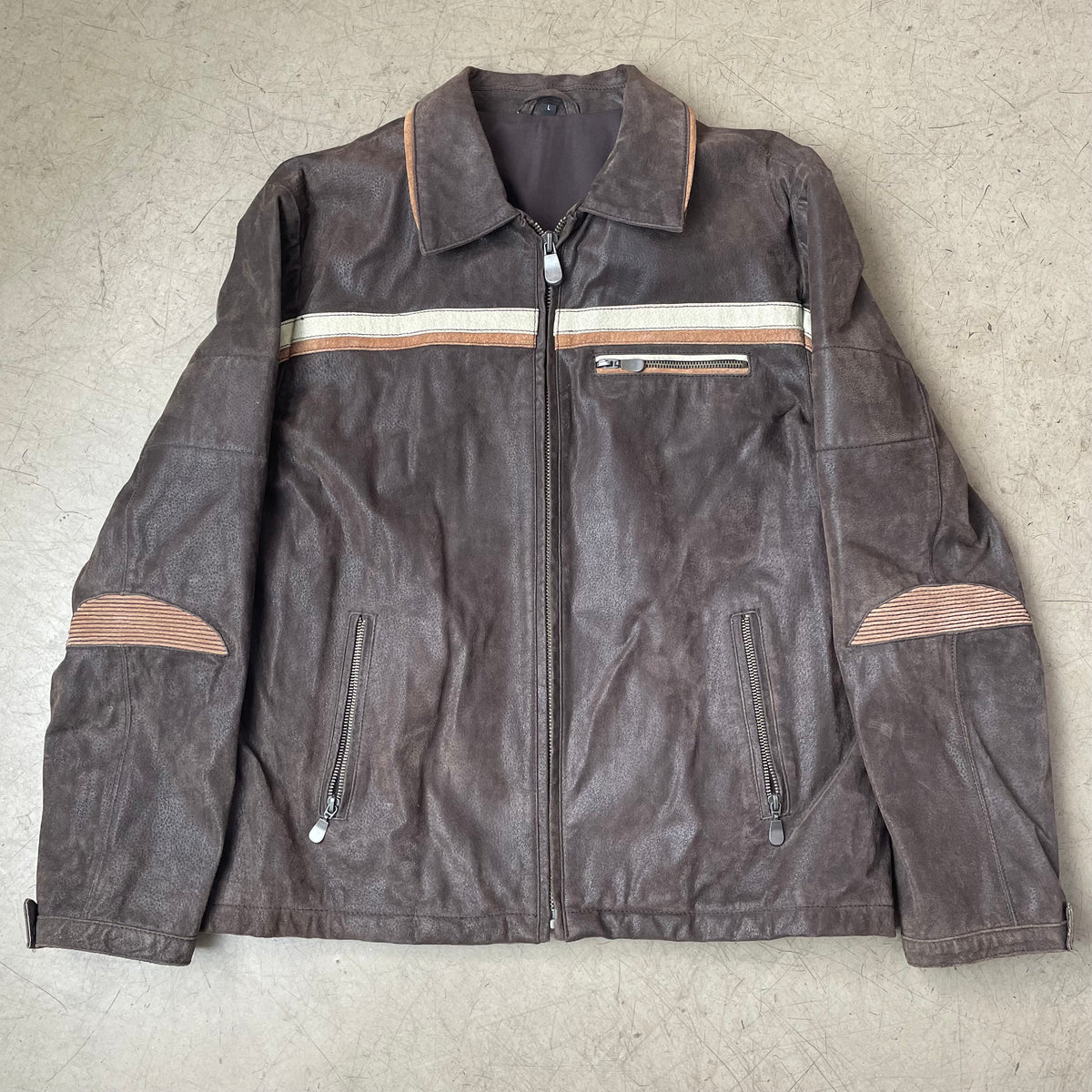 (L) Lederjacke Racing braun creme
