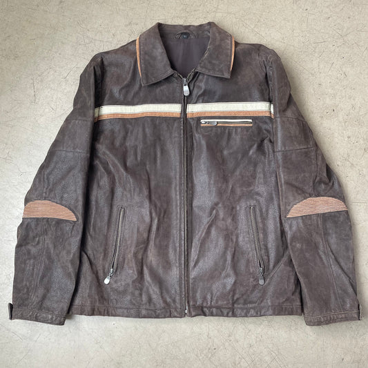 (L) Lederjacke Racing braun creme