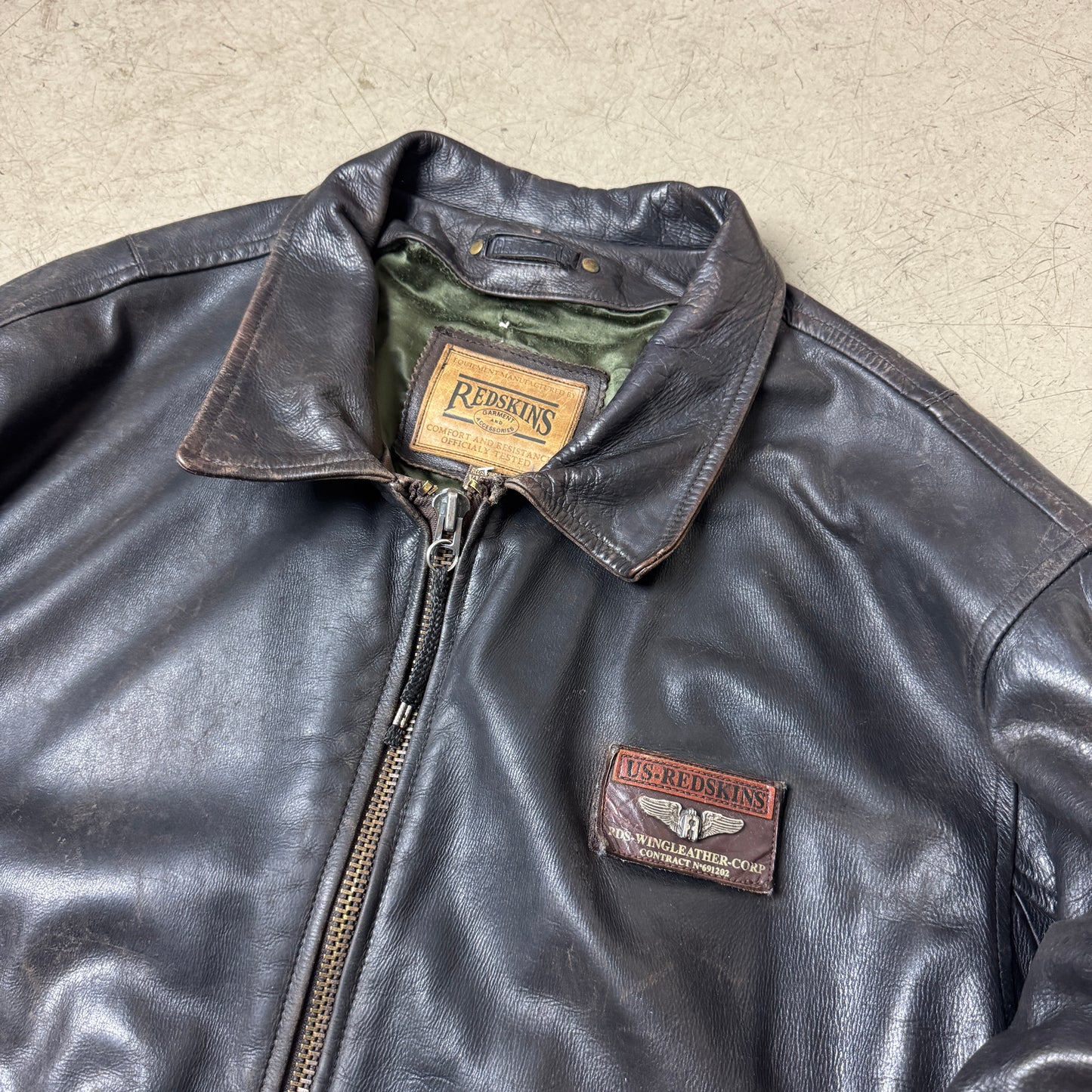 (XXL-XXXL) Rare 1990s Redskins Piloten Lederjacke