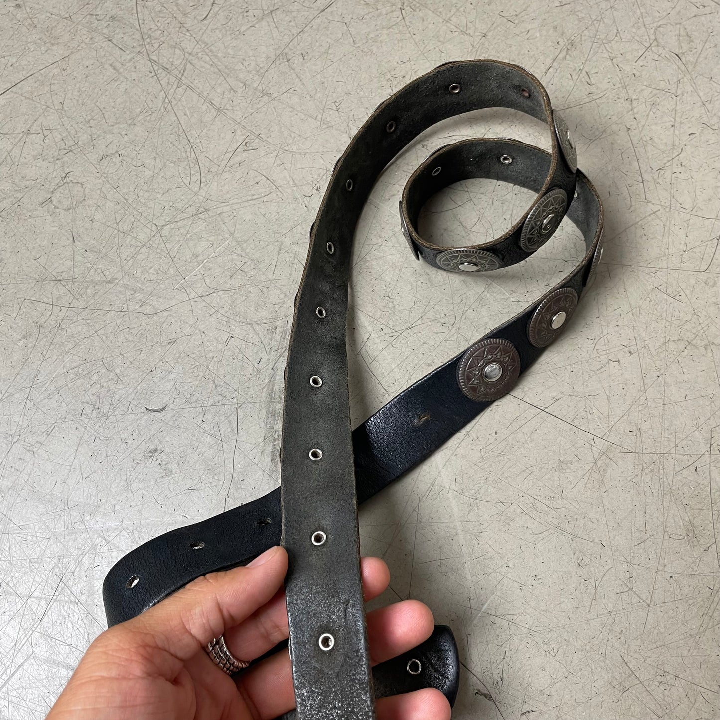 Western Metall Patch Leather Belt Ledergürtel schwarz