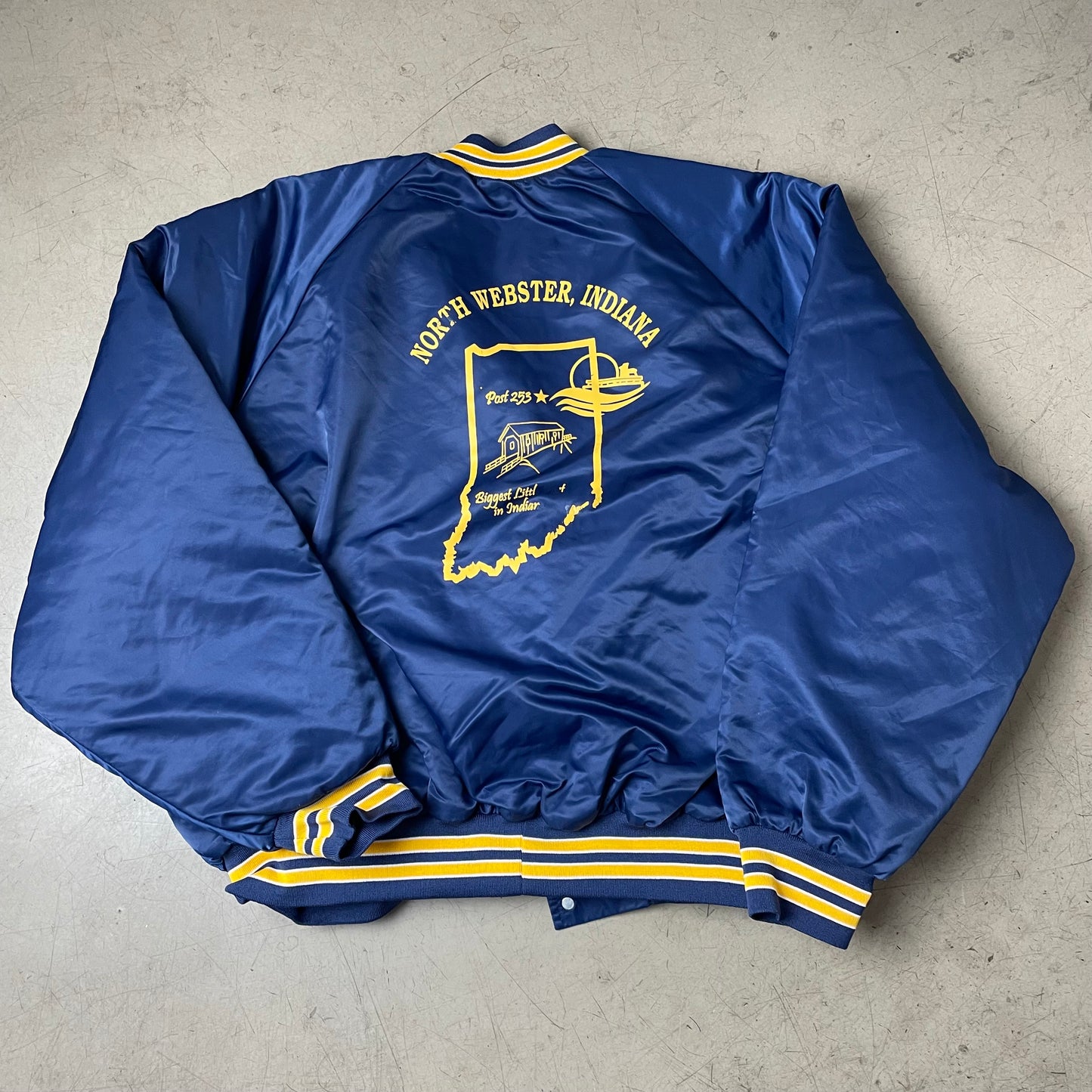(XL) Vintage US Navy Anerican Legion Satin Bomberjacke blau gelb King Louie