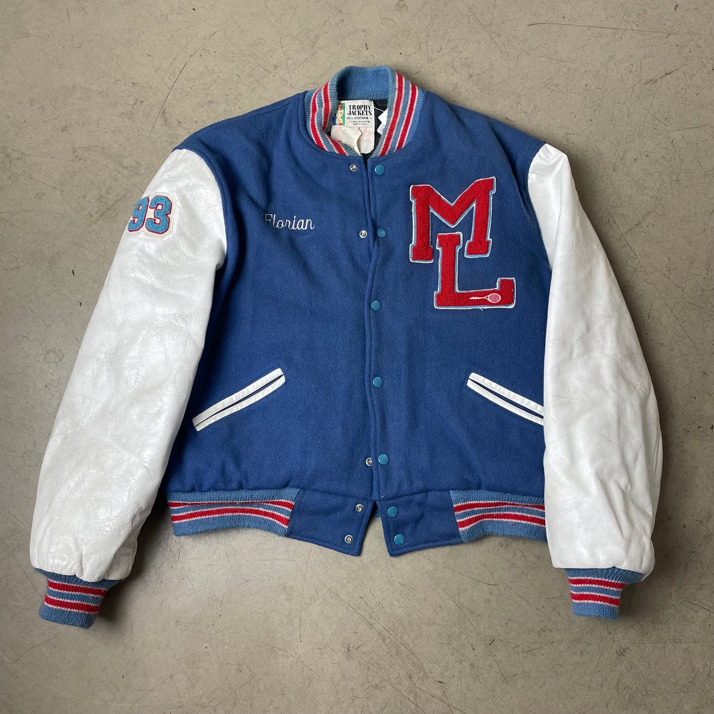 (L-XL) 1990s Trophy Jackets College Jacke blau weiß California