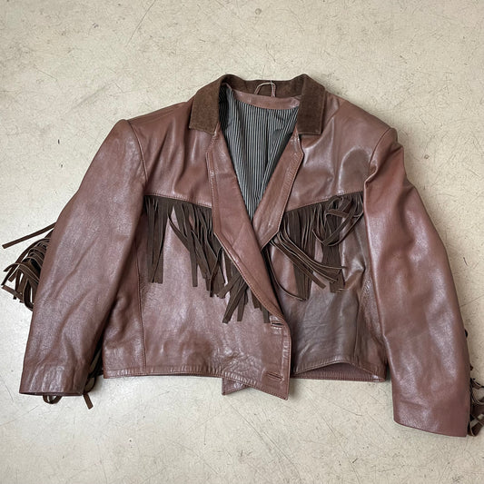 (S-M) Vintage Wmn Western Lederjacke Cowboy braun