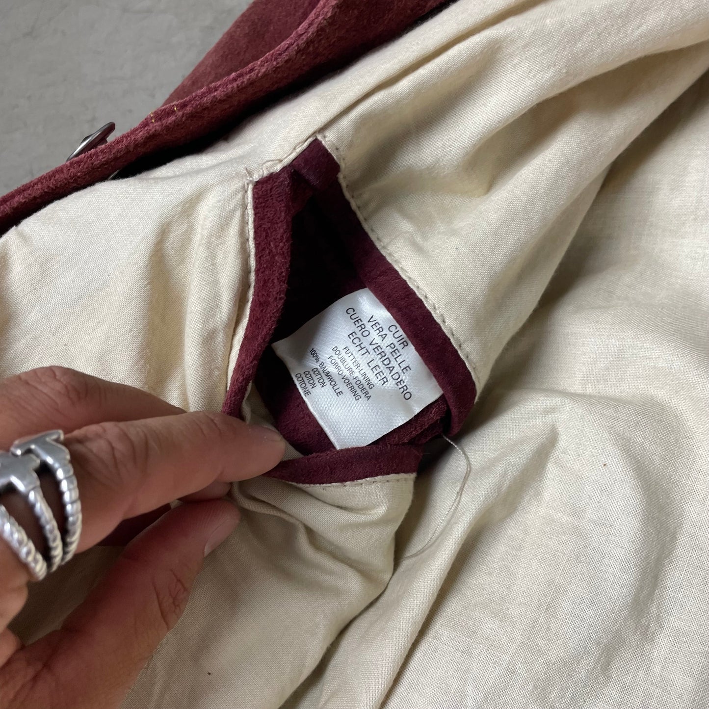 (L) 1990s Trucker Lederjacke Wildleder dunkelrot Burgundy