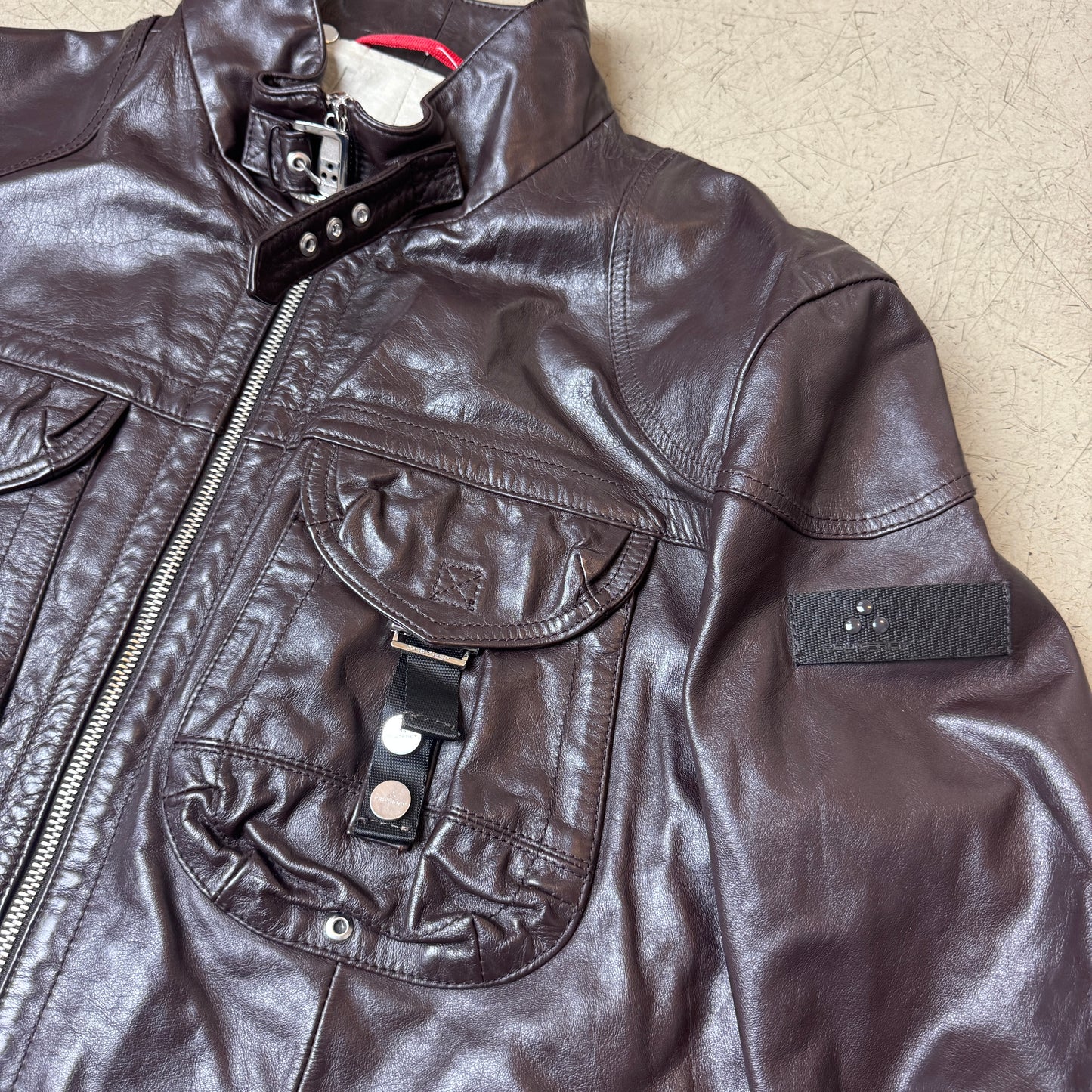(M-L) Peuterey Front Pocket Lederjacke halblang dunkelbraun