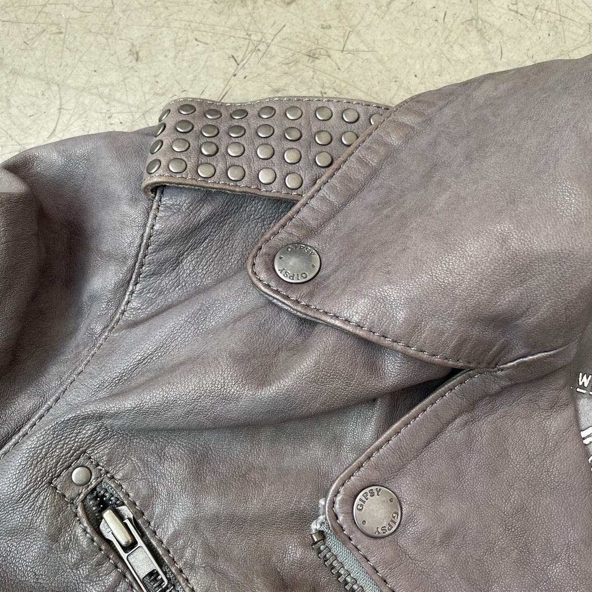 (L) Gipsy Biker Lederjacke grau Damen