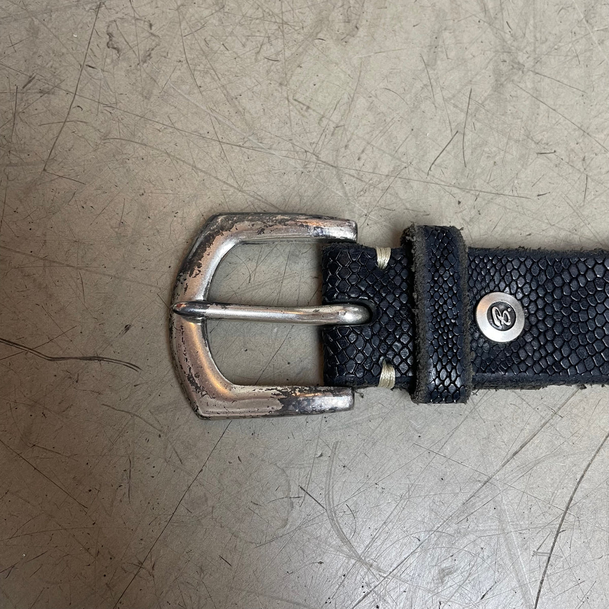 Echtleder Gürtel schwarz snakeskin Optik Silber 106cm