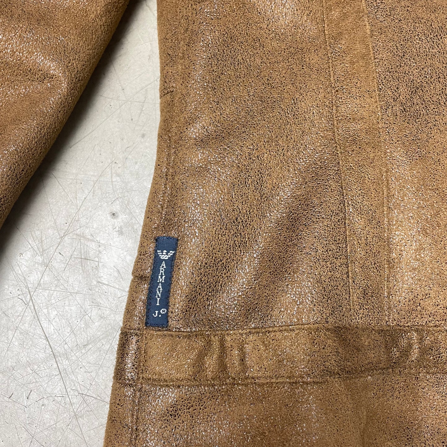 (M) Vintage Armani Jeans Fake Fur Jacke beige braun gefüttert cropped