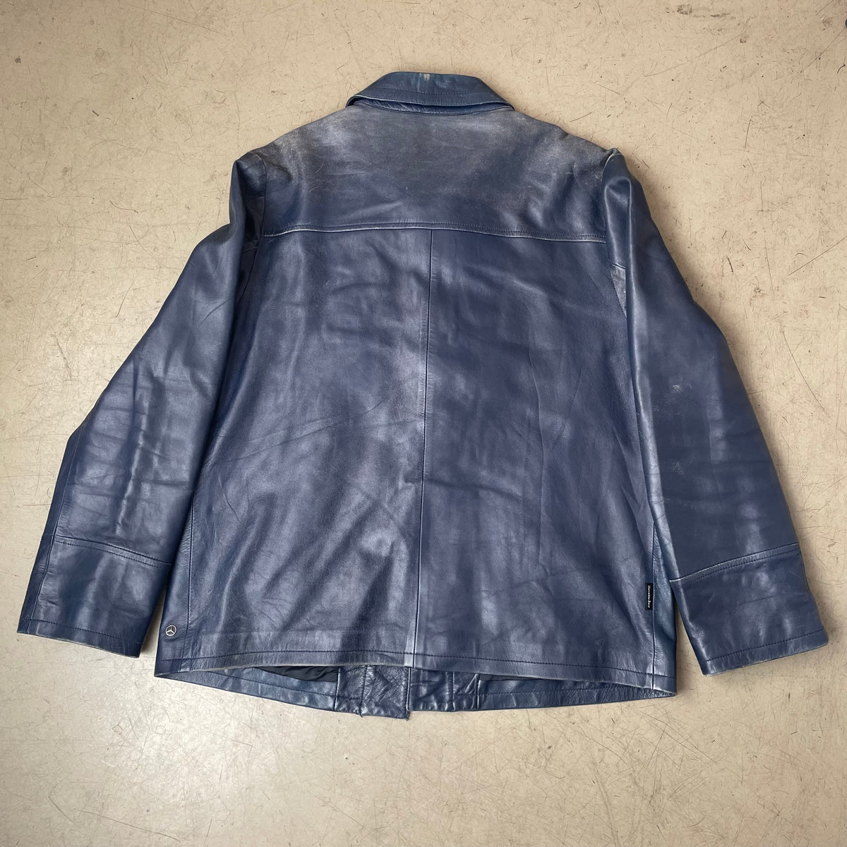 (XL) Vintage Mercedes Benz Lederjacke Mantel faded blau