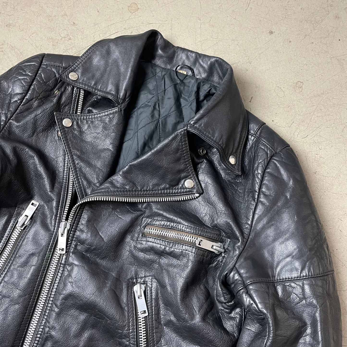 (M) Vintage Biker Lederjacke schwarz 50