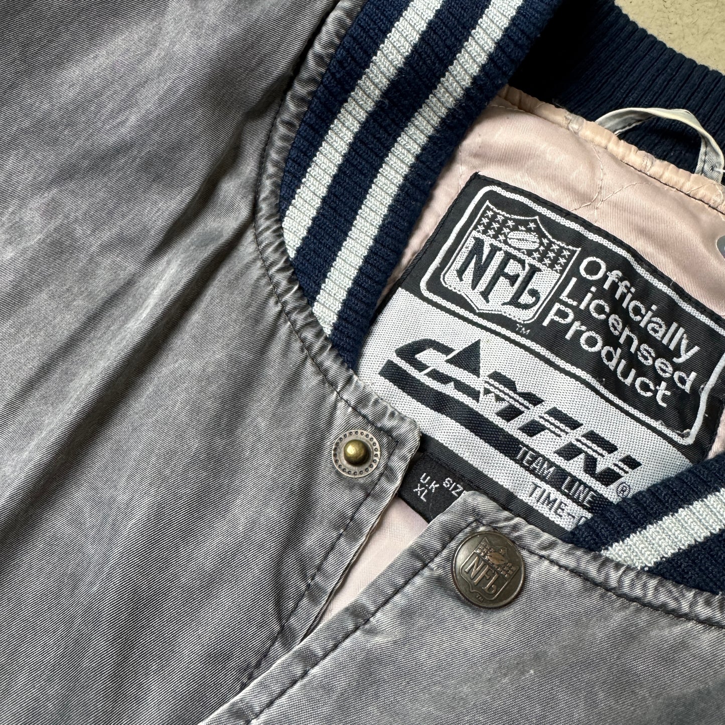 (XL) 1990s Campri Teamline Raiders Satin Bomberjacke Faded Grau