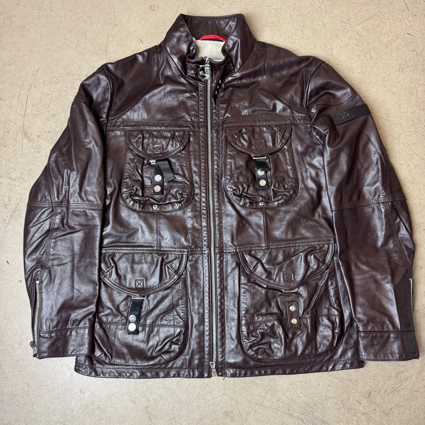 (M-L) Peuterey Front Pocket Lederjacke halblang dunkelbraun