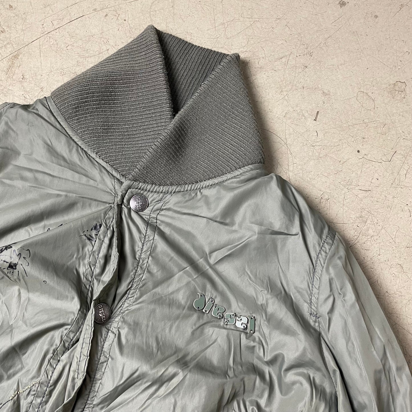 (M) 2000s Diesel Wmn Y2K Jacket grau stitched Motive