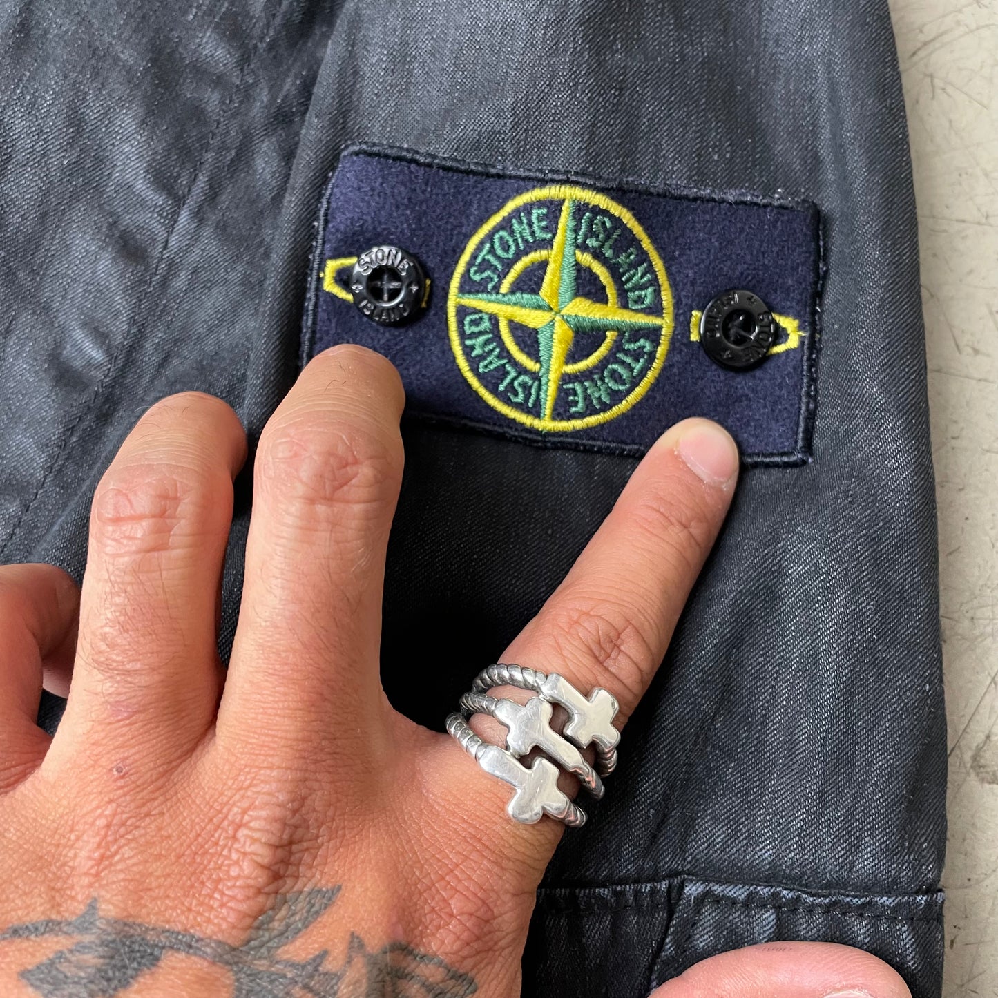 (M-L) Stone Island AW 2008 Lino Tela Hooded Jacket Waxed Cotton Black
