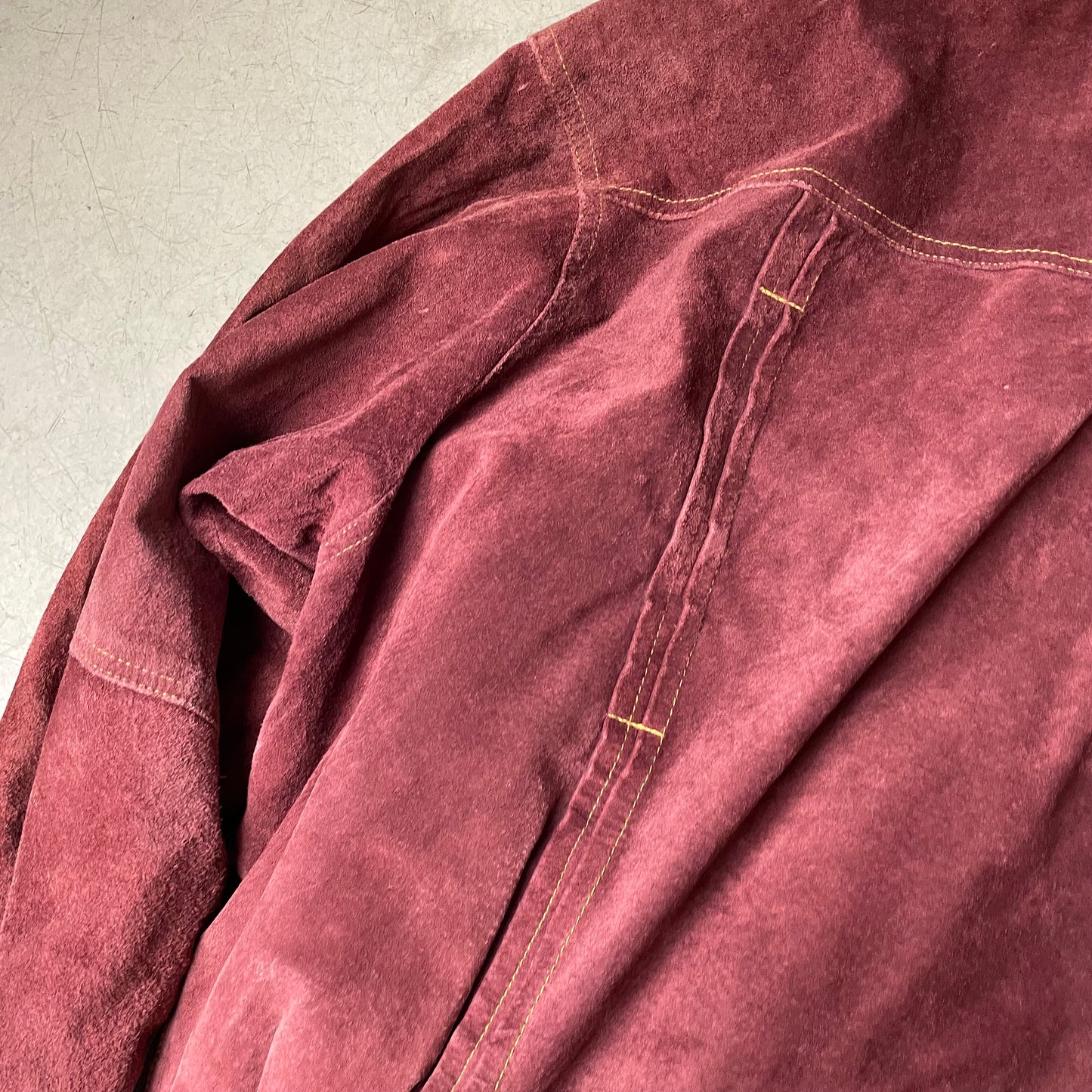 (L) 1990s Trucker Lederjacke Wildleder dunkelrot Burgundy