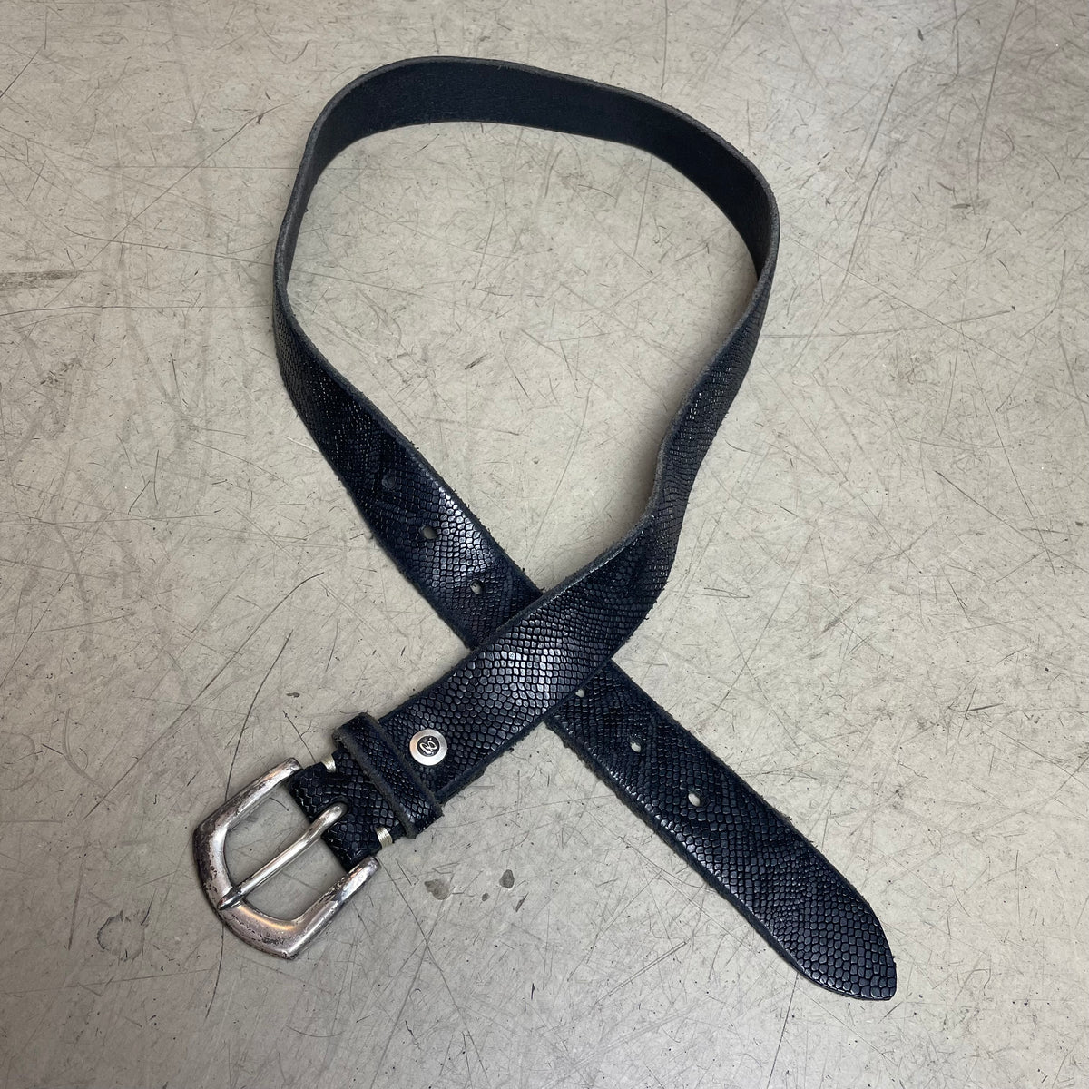 Echtleder Gürtel schwarz snakeskin Optik Silber 106cm