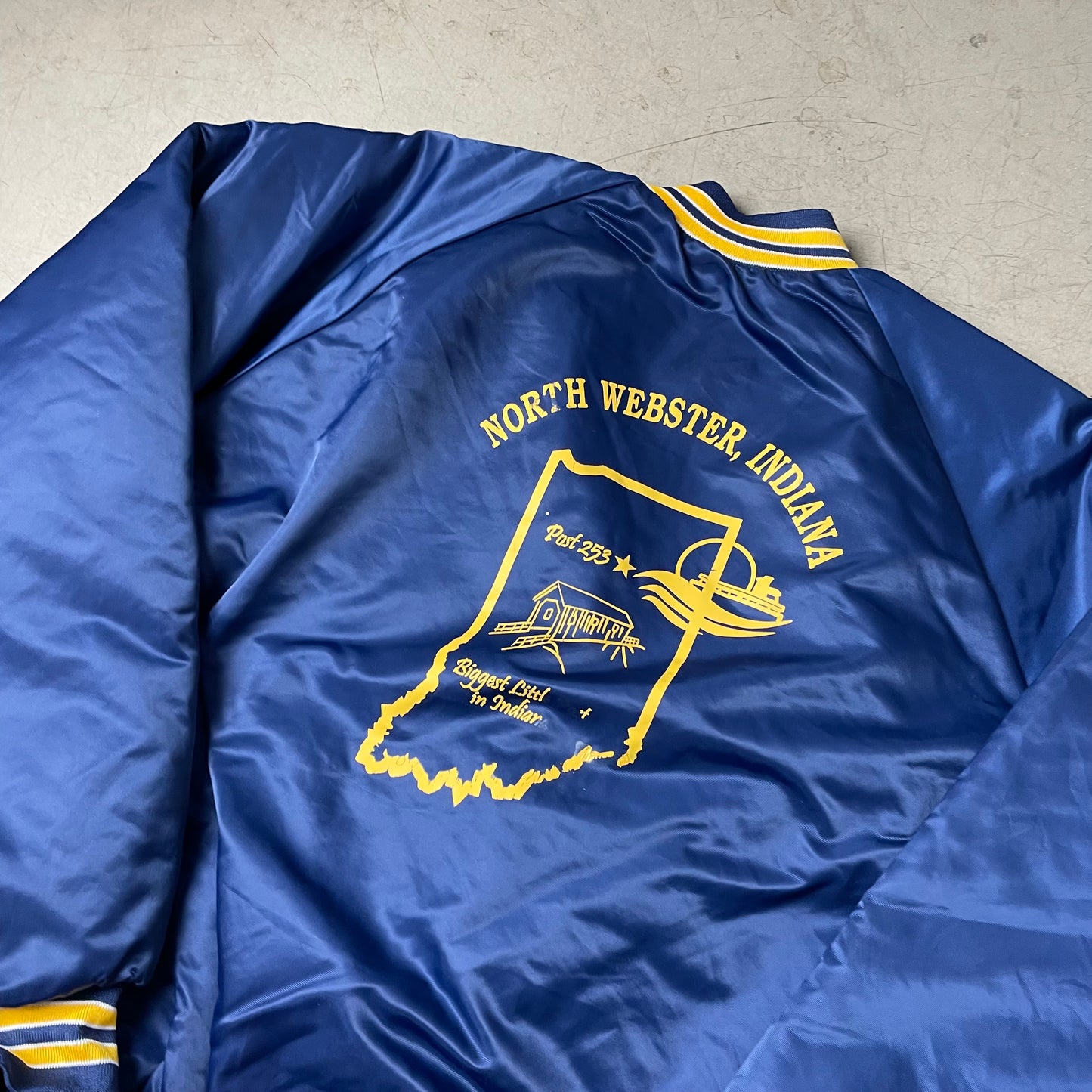 (XL) Vintage US Navy Anerican Legion Satin Bomberjacke blau gelb King Louie