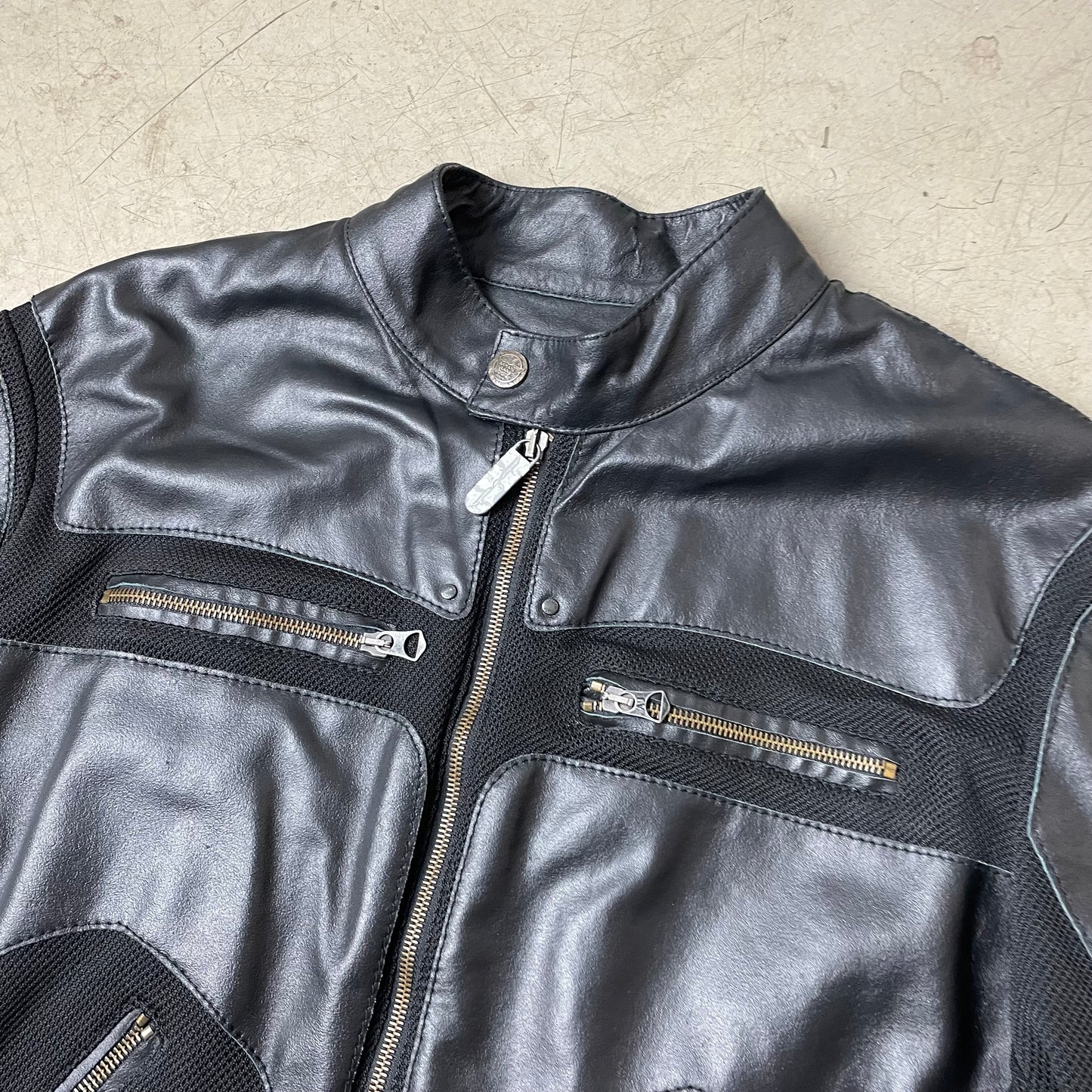 (L) Armani Jeans Biker Racing Lederjacke schwarz
