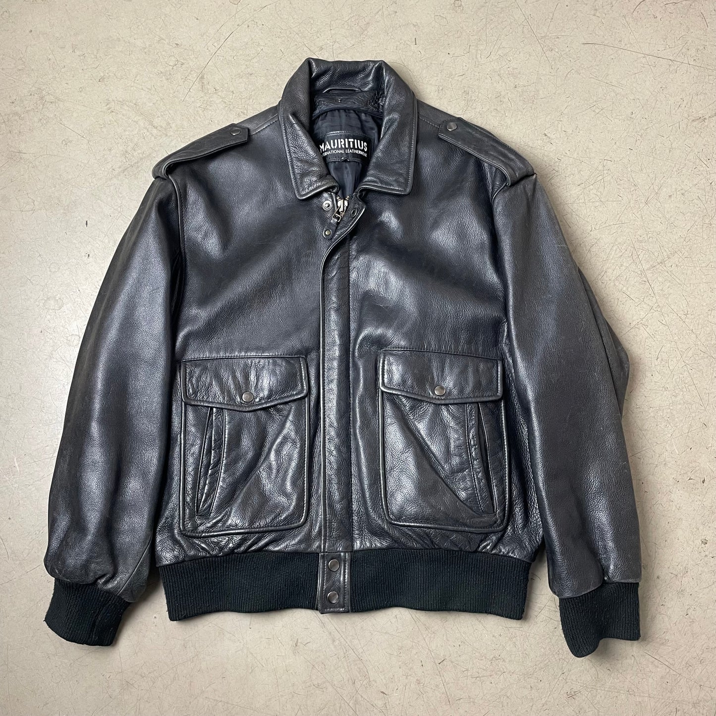 (L) Vintage Mauritius Lederjacke schwarz