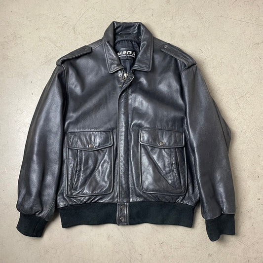 (L) Vintage Mauritius Lederjacke schwarz