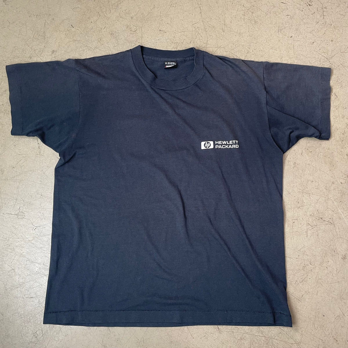 (XL) Vintage 1990s Hewlett Packard Print Tshirt Think Again schwarz Screenstars