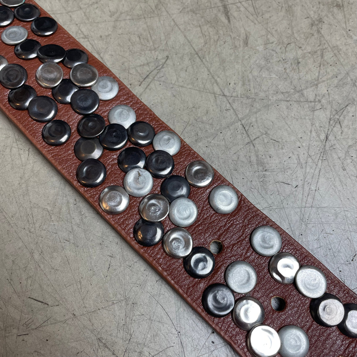 Vintage Studded Ledergürtel Silber braun 120cm