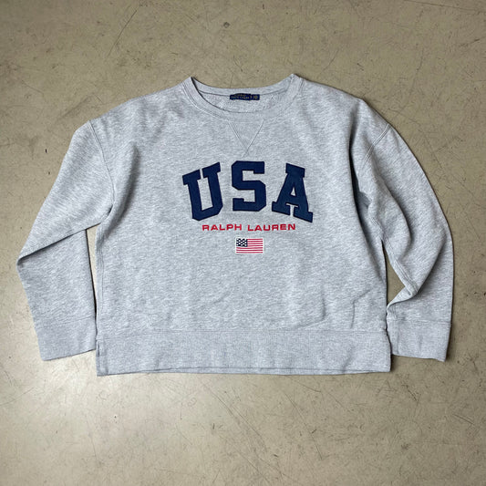 (M-L) Ralph Lauren USA Cropped Pullover grau