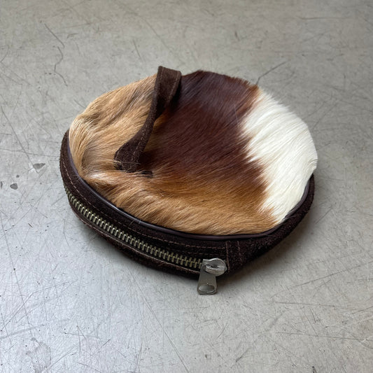 Vintage Cowhide Kuhfell Leder Geldbeutel rund beige braun