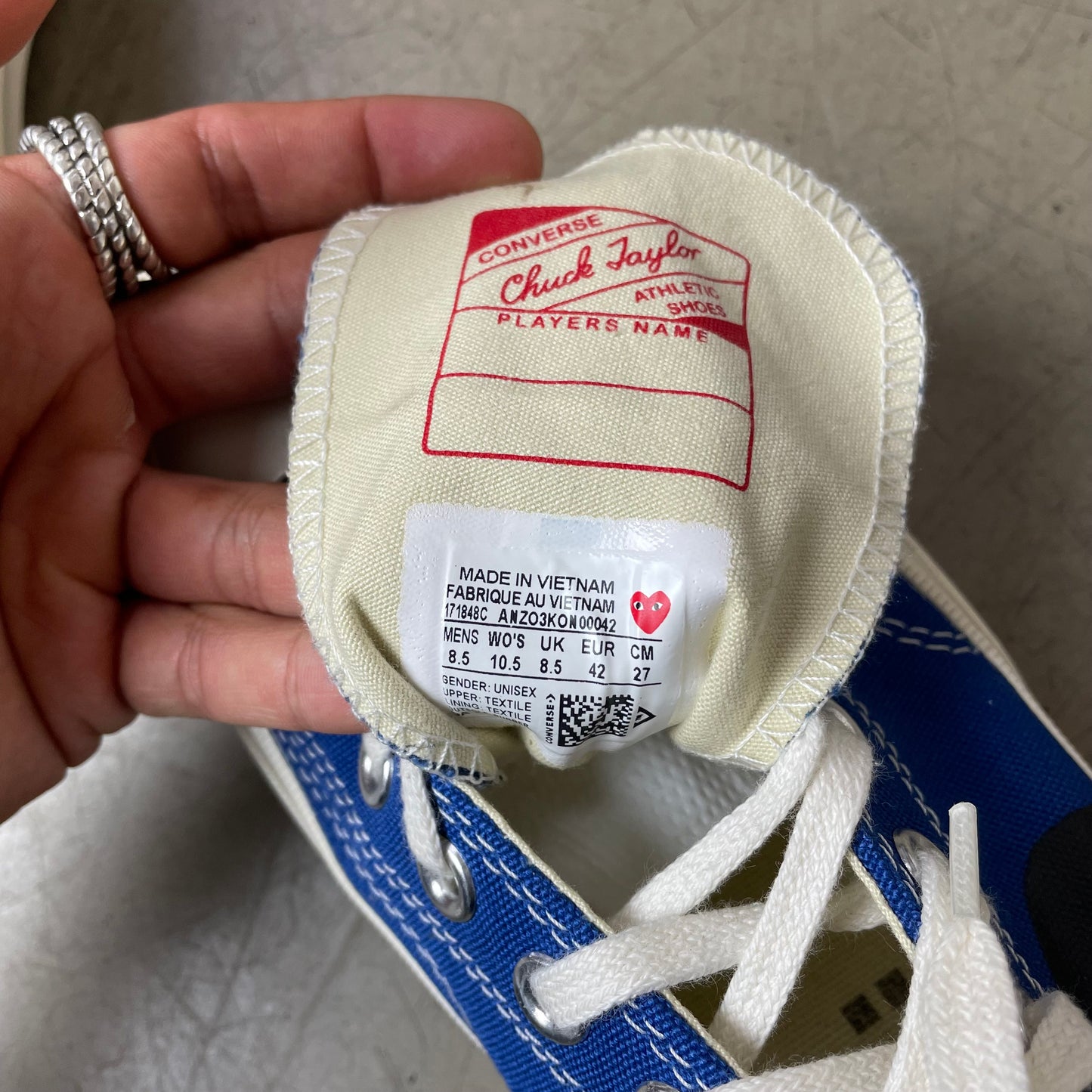 (EU 42,5) CDG Comme des Garcons Converse Chucks Low blau weiß US9