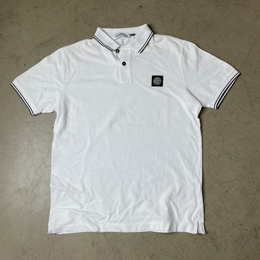 (L) Stone Island Logo Polo Tshirt weiß