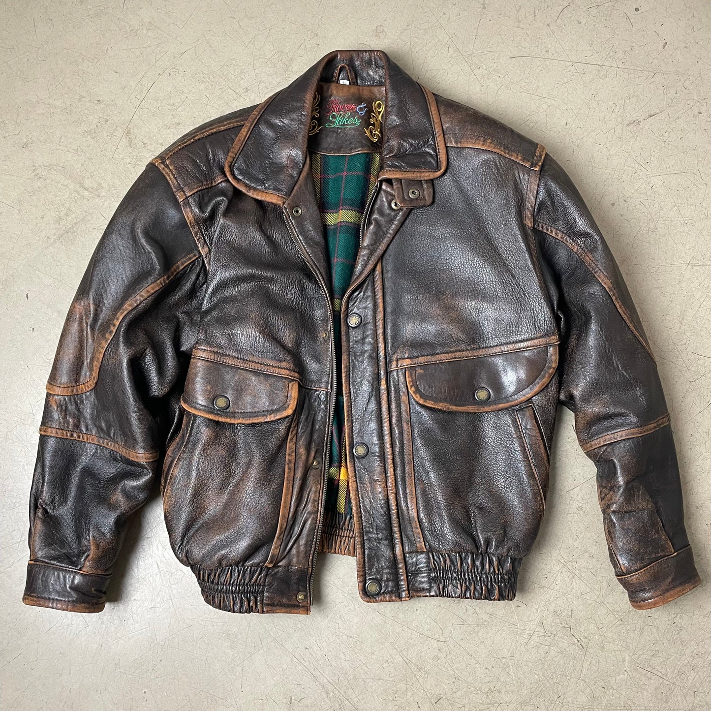 (M-L) Faded braun Leder Bomberjacke Pilotenjacke