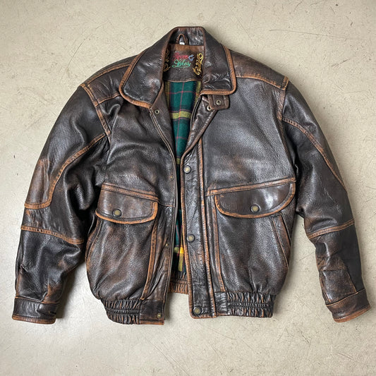 (M-L) Faded braun Leder Bomberjacke Pilotenjacke