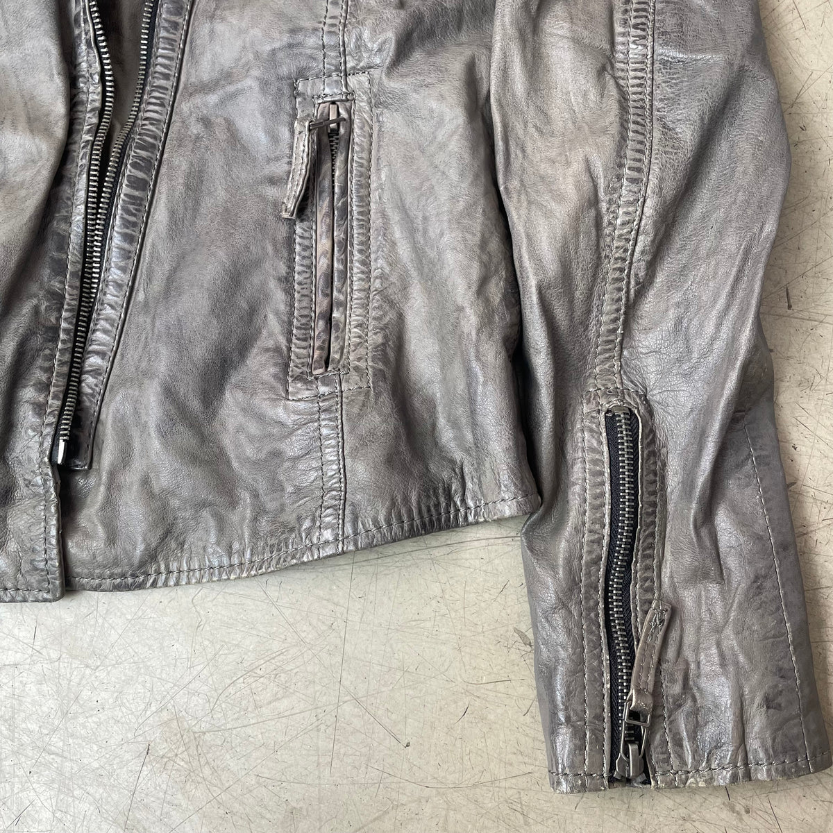 (L) Gipsy Biker Lederjacke Damen grau