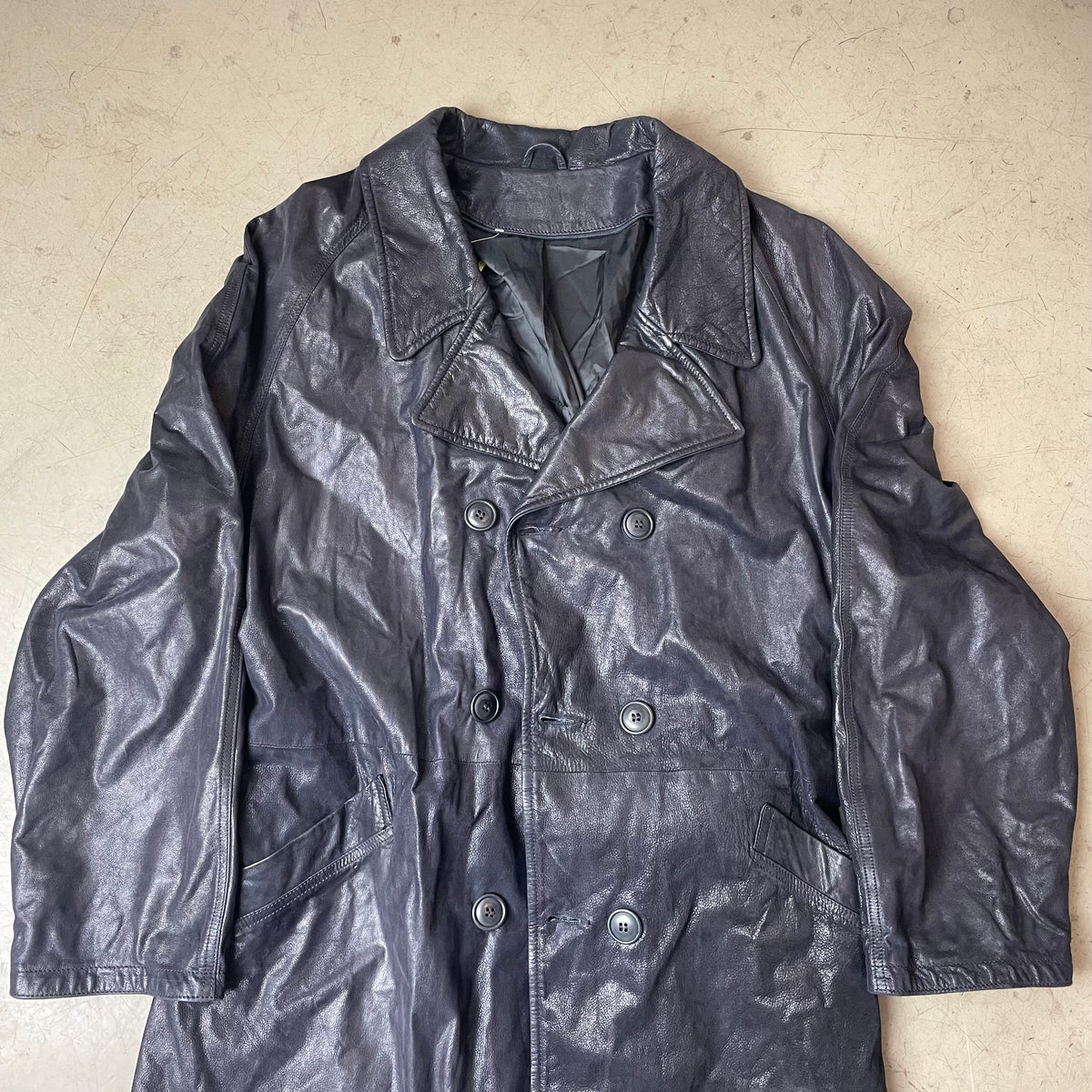 (L) Vintage Marco Baldassari Leder Trench Coat Mantel schwarz lang