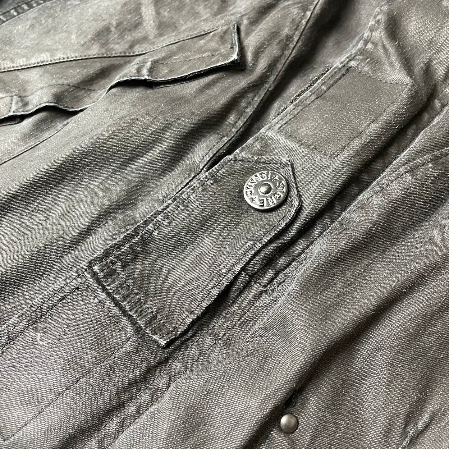 (M-L) Stone Island AW 2008 Lino Tela Hooded Jacket Waxed Cotton Black
