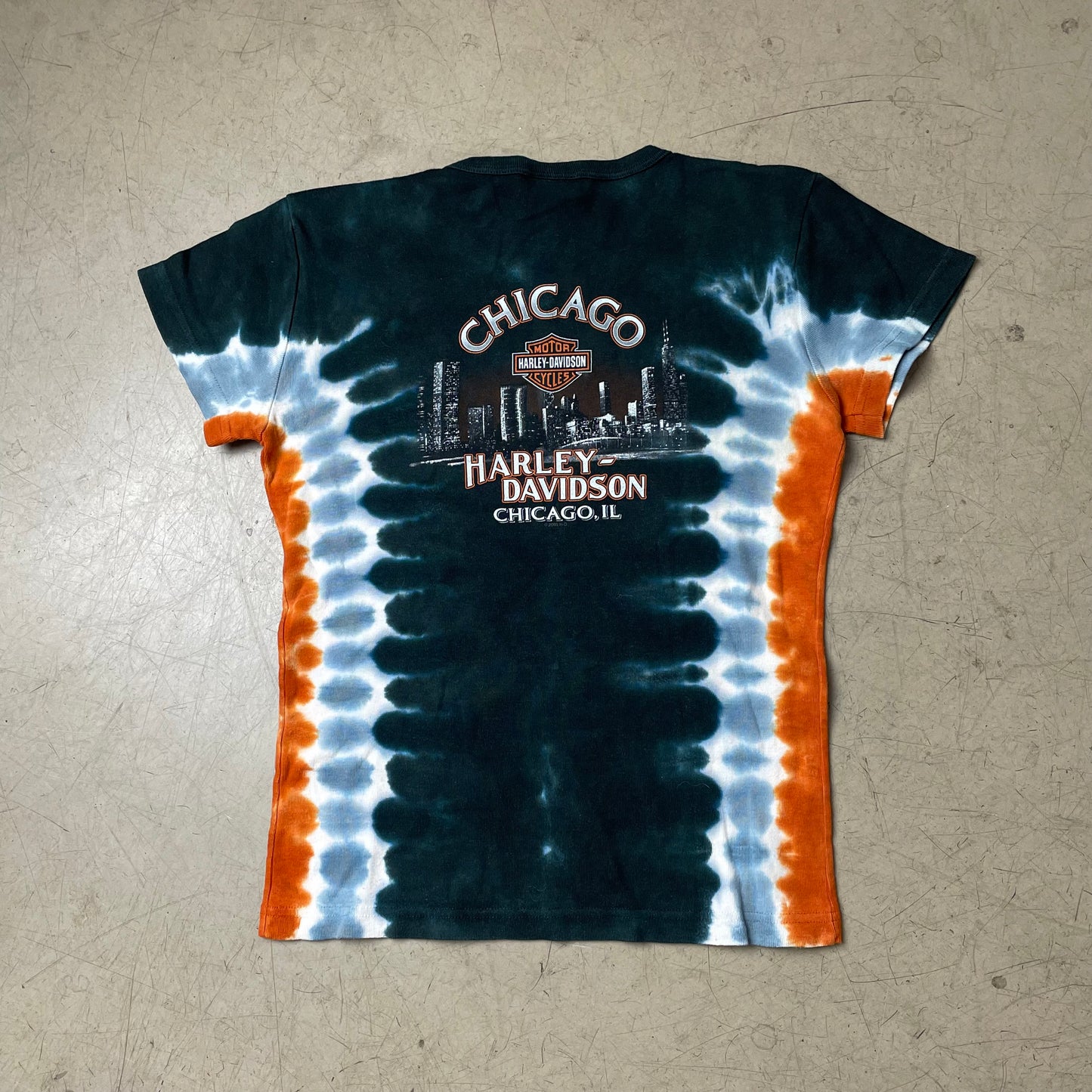 (M) 2000s Harley Davidson Tie Dye Tshirt Wmn blau orange Chicago