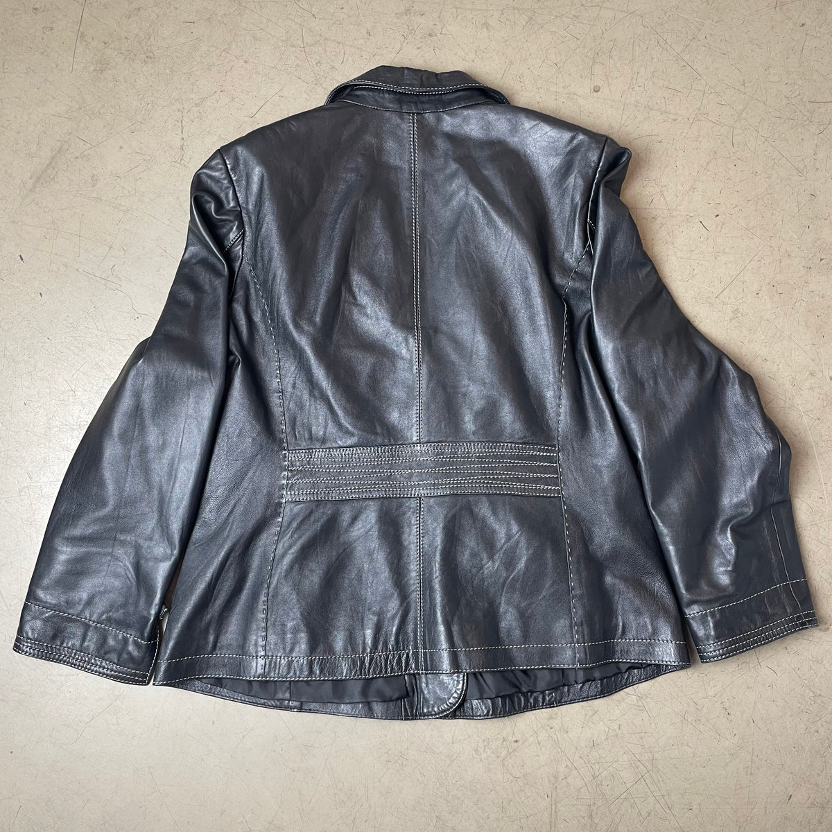 (L-XL) Lederjacke schwarz Kontrastnähte Knopfleiste