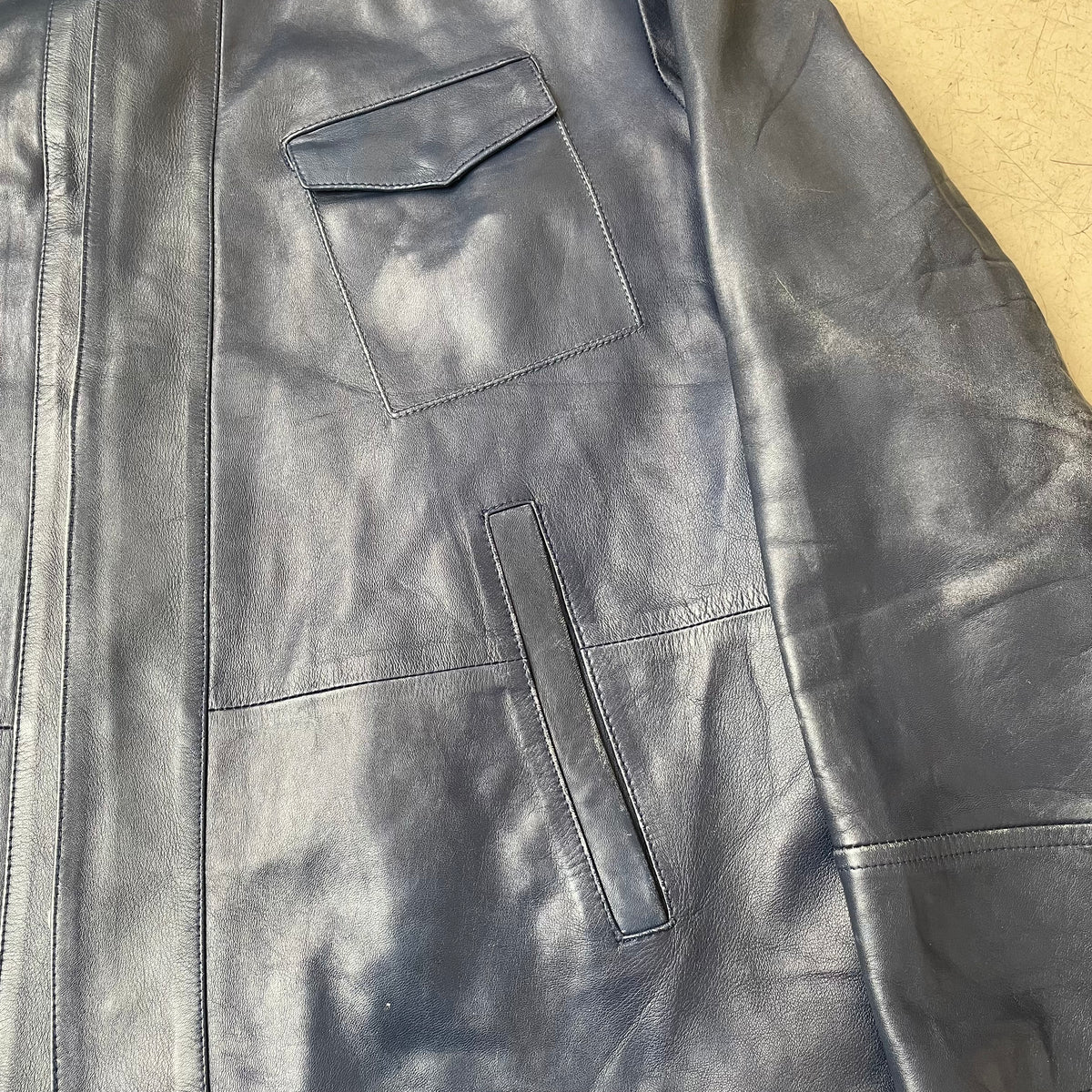 (XL) Vintage Mercedes Benz Lederjacke Mantel faded blau