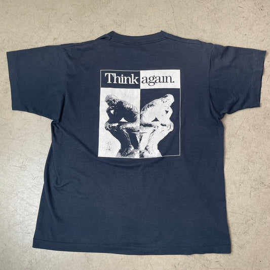 (XL) Vintage 1990s Hewlett Packard Print Tshirt Think Again schwarz Screenstars