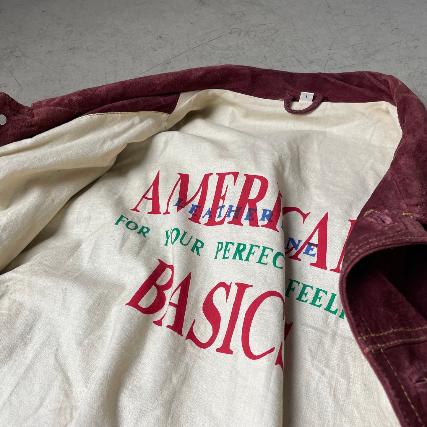 (L) 1990s Trucker Lederjacke Wildleder dunkelrot Burgundy