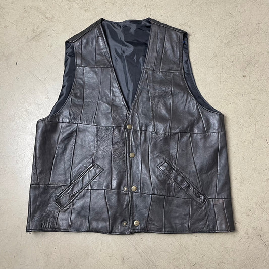 (M) Vintage Lederweste Patchwork schwarz