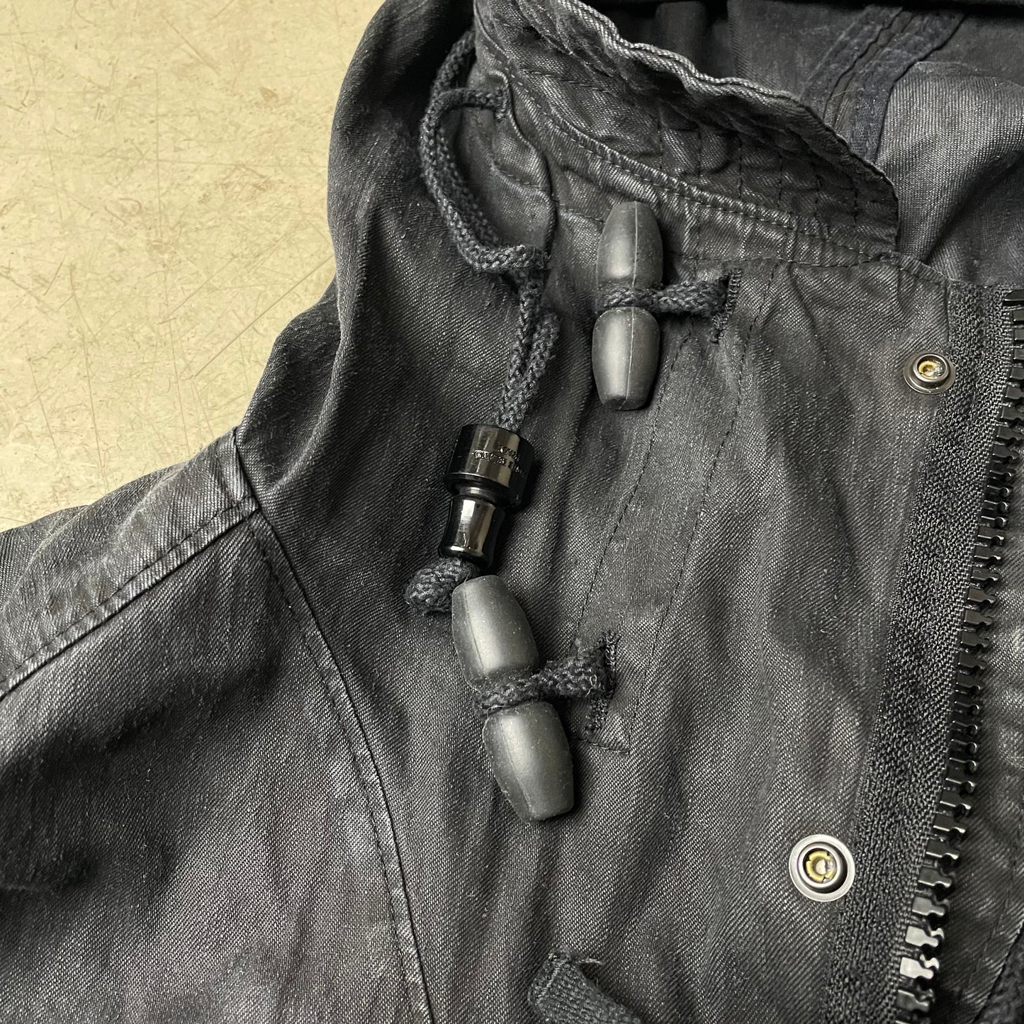 (M-L) Stone Island AW 2008 Lino Tela Hooded Jacket Waxed Cotton Black